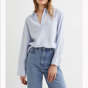 NWT H&M long sleeve blouse Blue stripe M